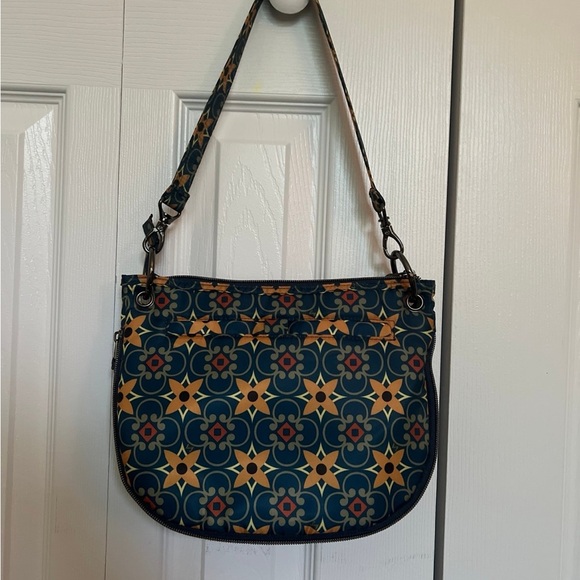 LUG Swivel Convertible Tiles Teal Patterned Shoulder Bag with Crossbody Strap - Picture 4 of 9